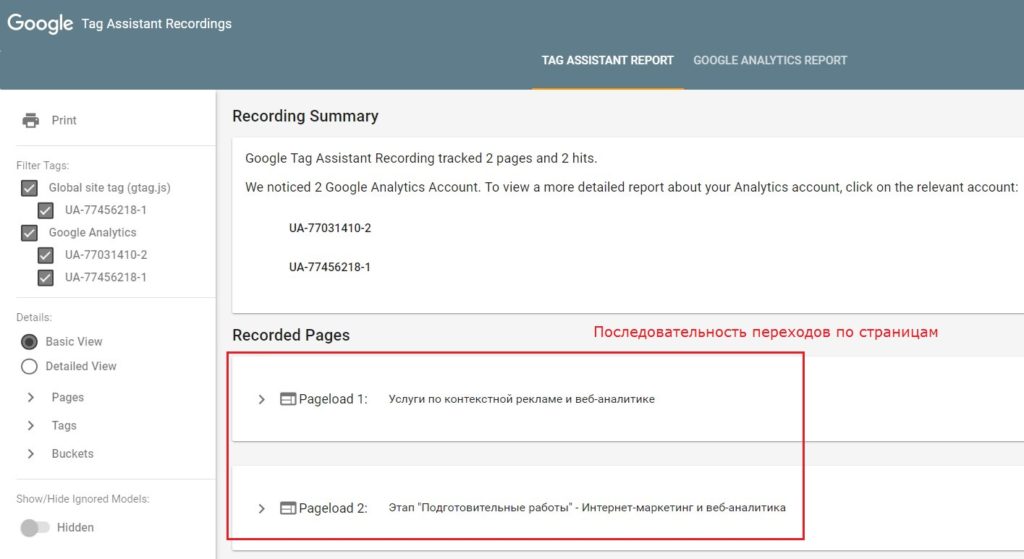 Инструменты отладки Google Analytics